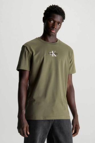 Calvin Klein ανδρικό T-shirt μονόχρωμο με monogram logo print Regular Fit - J30J323483 Λαδί